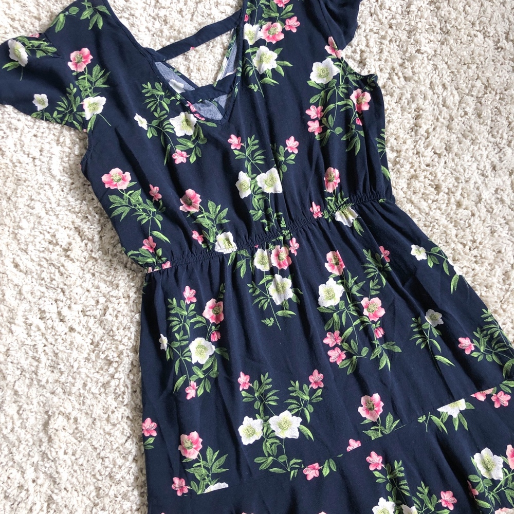 Xhilaration Navy Blue Floral Print Wrap Dress